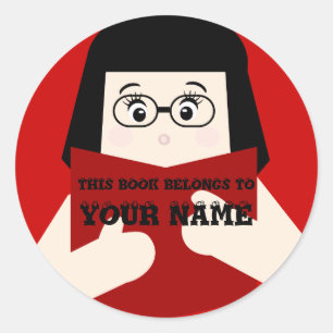 Bookplate Girl 2 Reading Book Custom Sticker