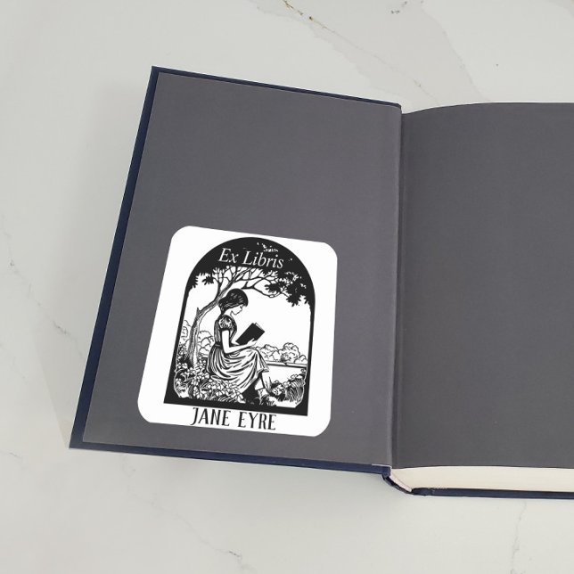 Bookplate - Girl Reading Under Tree  Square Sticker (Creator Uploaded)