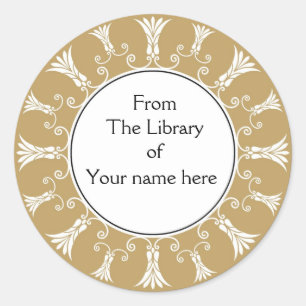 Bookplate - Gold Flourish Flowers Classic Round Sticker