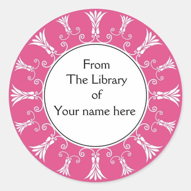 Bookplate-Hot Pink Flourish Flowers Classic Round Sticker (Front)