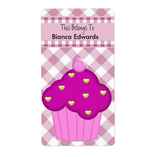 Bookplate Label Teens Kids Book Pink Cupcake Check (Front)