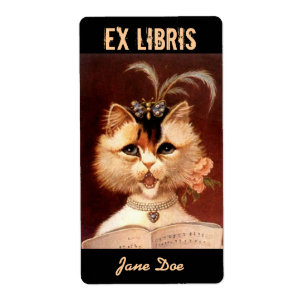 Bookplate Music Book Label EX LIBRIS Victorian Cat