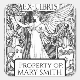 Bookplate, Personalised, Victorian Reproduction Sq Square Sticker