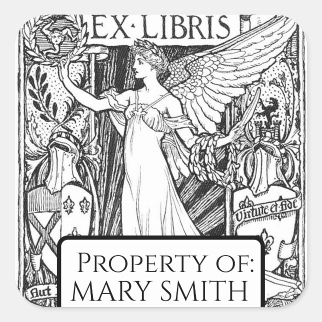 Bookplate, Personalised, Victorian Reproduction Sq Square Sticker (Front)