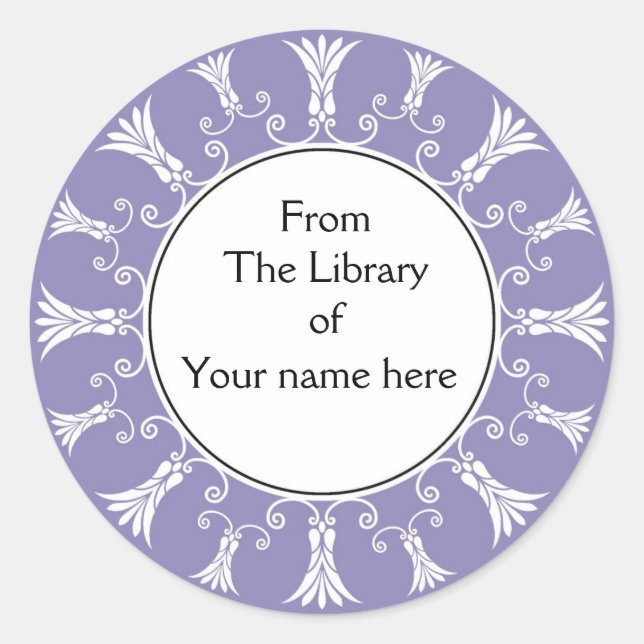 Bookplate - Purple Flourish Flowers Classic Round Sticker (Front)