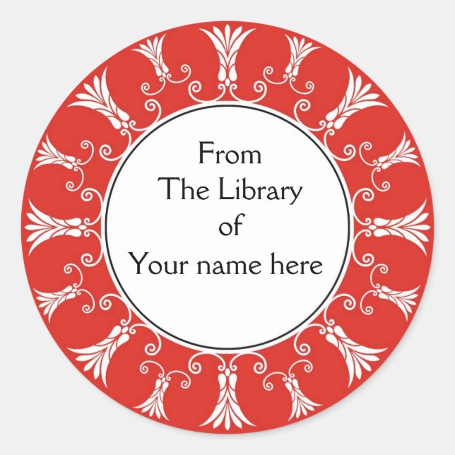 Bookplate - Red Flourish Flowers Classic Round Sticker (Front)