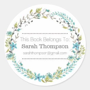 Bookplate School Name Stickers Floral Wreath