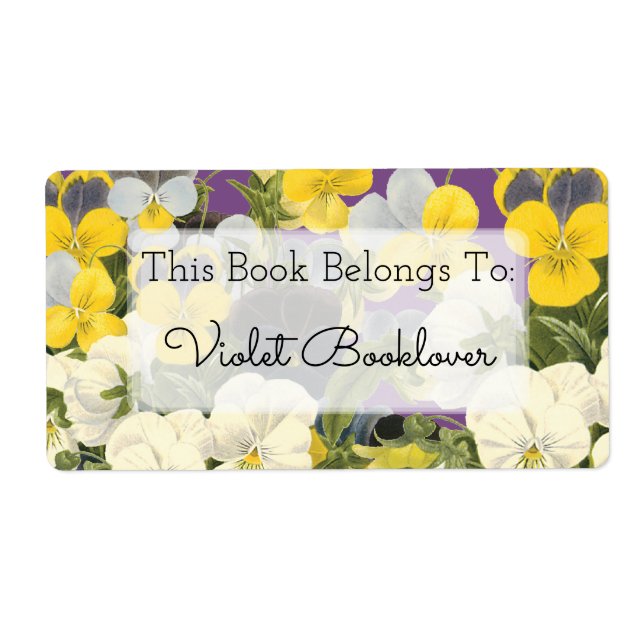 Bookplate Violets and Pansy Floral Custom Label (Front)