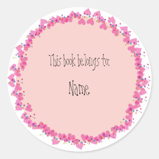 Bookplate with cute hearts classic round sticker