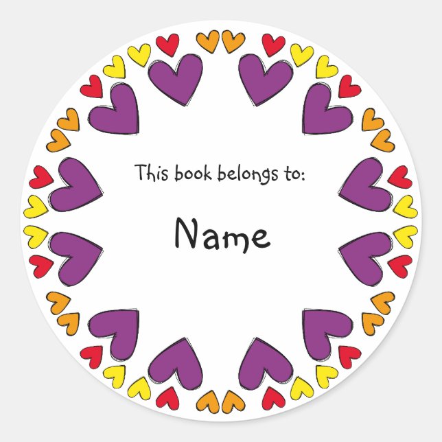 Bookplate with cutehearts classic round sticker (Front)