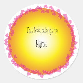 Bookplate with pink hearts classic round sticker