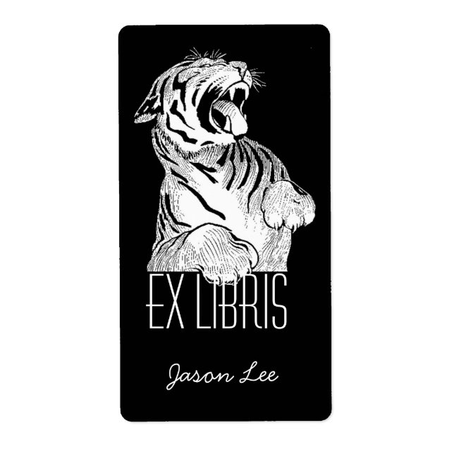 Bookplates Ex Libris White Tiger Big Cat On Black (Front)