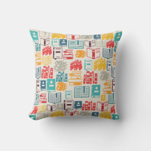 Books All Over Pattern Retro Colours Cushion