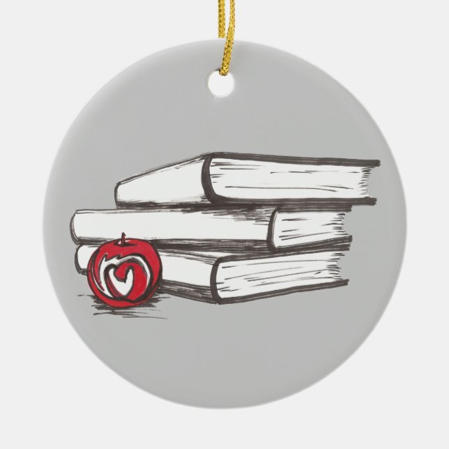 Books + An Apple | Customisable Bookworm Ornament (Front)