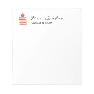 Books And Apple Personalised Notepad For Teacher