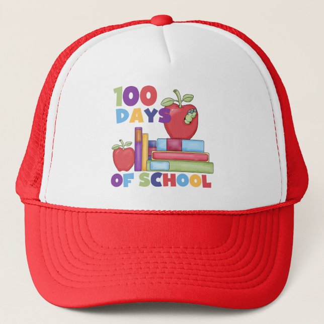 Books and Apples 100 Days of School Tshirts Trucker Hat (Front)