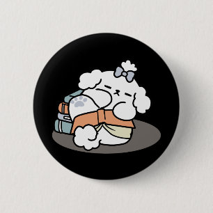 Books and Barks – Cute Sleepy Dog Reading Design 6 Cm Round Badge