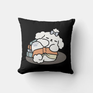 Books and Barks – Cute Sleepy Dog Reading Design Cushion