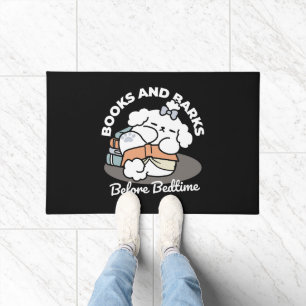 Books and Barks – Cute Sleepy Dog Reading Design Doormat
