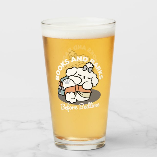 Books and Barks – Cute Sleepy Dog Reading Design Glass (Front Filled)