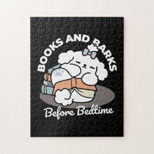 Books and Barks – Cute Sleepy Dog Reading Design Jigsaw Puzzle