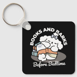 Books and Barks – Cute Sleepy Dog Reading Design Key Ring