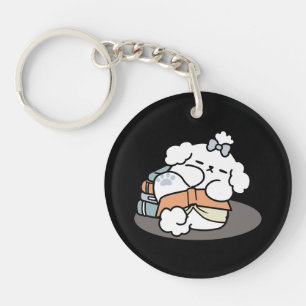 Books and Barks – Cute Sleepy Dog Reading Design Key Ring
