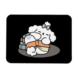 Books and Barks – Cute Sleepy Dog Reading Design Magnet