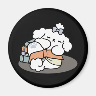 Books and Barks – Cute Sleepy Dog Reading Design Magnet