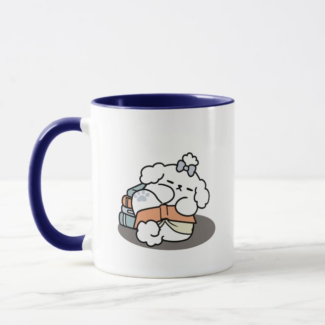 Books and Barks – Cute Sleepy Dog Reading Design Mug (Left)