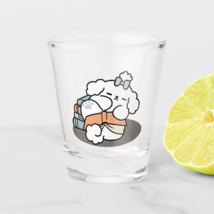 Books and Barks – Cute Sleepy Dog Reading Design Shot Glass