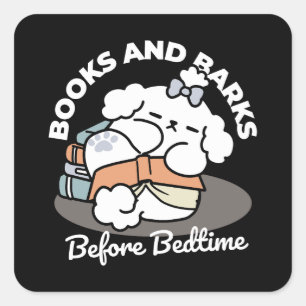 Books and Barks – Cute Sleepy Dog Reading Design Square Sticker