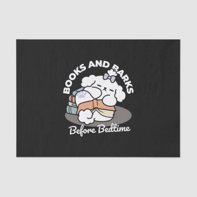 Books and Barks – Cute Sleepy Dog Reading Design Tissue Paper (Front)