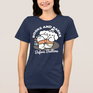 Books and Barks – Cute Sleepy Dog Reading Design Tri-Blend Shirt