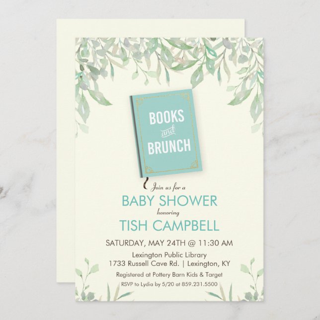 Books and Brunch Baby Shower Invitation (Front/Back)