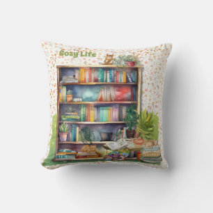 Books and Cat Lovers Hygge Birthday Retirement Cushion