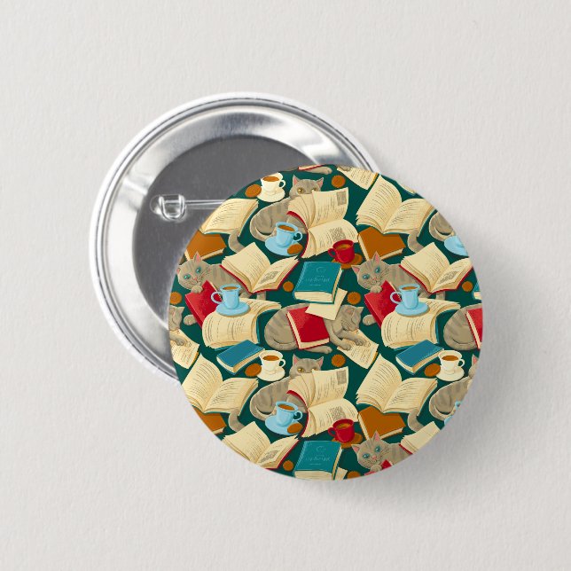 Books and cats 6 cm round badge (Front & Back)
