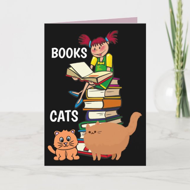 BOOKS AND CATS CAT BIRTHDAY GREETING CARDS (Front)