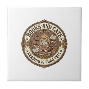 Books And Cats Cat Books Reading Vintage Vector Ar Ceramic Tile