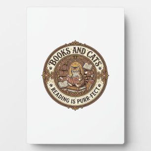 Books And Cats Cat Books Reading Vintage Vector Ar Plaque