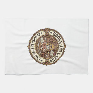 Books And Cats Cat Books Reading Vintage Vector Ar Tea Towel