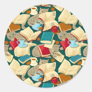 Books and cats classic round sticker