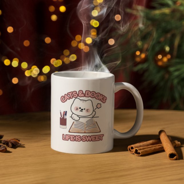 Books and Cats Giftful – Cosy Life Quote Design Two-Tone Coffee Mug (Creator Uploaded)