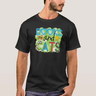 Books And Cats Graphic Patchwork Cat T-Shirt