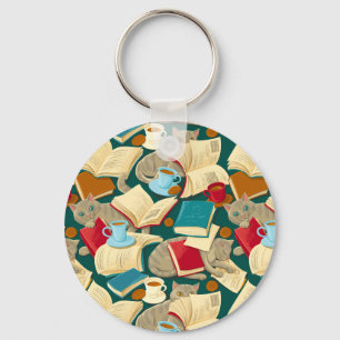 Books and cats key ring