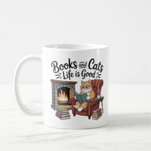Books And Cats Life Is Good Funny Coffee Mug Cat L