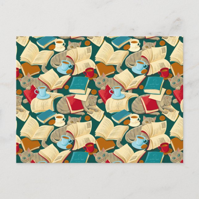 Books and cats postcard (Front)