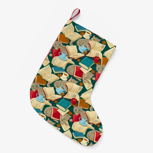 Books and cats small christmas stocking (Front (Hanging))