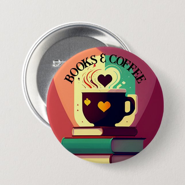 Books And Coffee 7.5 Cm Round Badge (Front & Back)