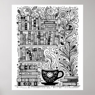 Books And Coffee Colour Me Doodle 2 Poster